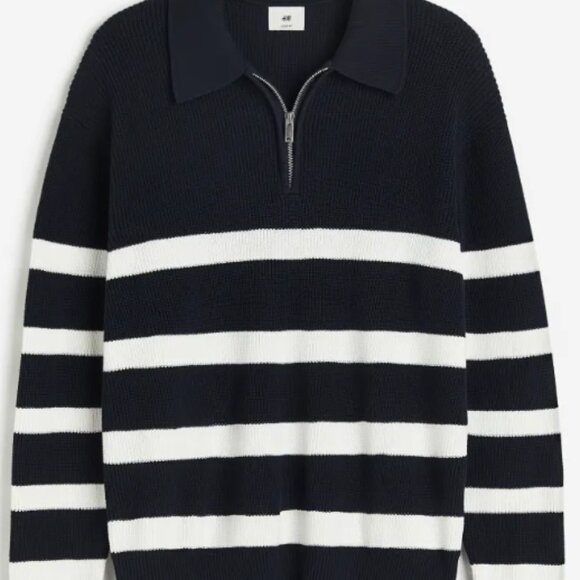 H&M Mens Loose Fit Half-zip Polo Sweater Navy/White - USED SMALL - Picture 5 of 6